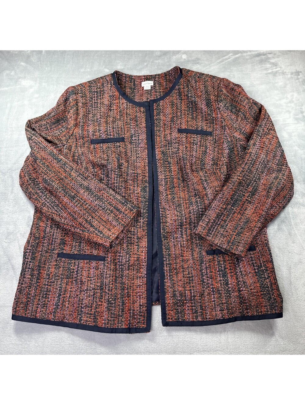 JACLYN SMITH Womens Plus Size 26W Tweed Blazer, navy trim Multicolor